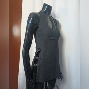 PIA Womens Y2K Goth Babydoll Tank Top M Black Chain Fairy Grunge Vamp Siren 90s